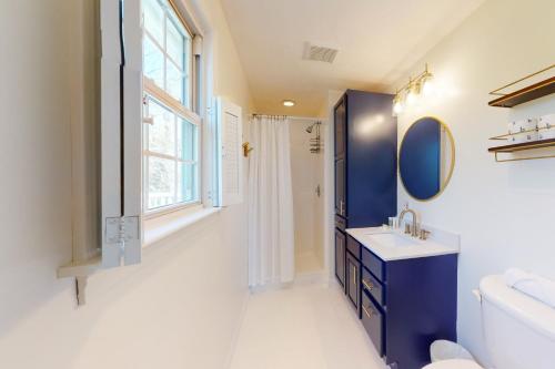奧良的住宿－The Friendly Finch，一间带水槽和卫生间的浴室以及窗户。