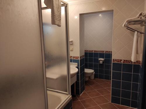 a bathroom with a toilet and a sink and a shower at Belle Vue Ölüdeniz in Fethiye