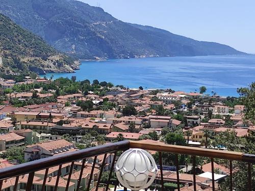 a soccer ball sitting on top of a balcony at Belle Vue Ölüdeniz in Fethiye