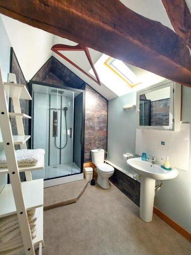 La salle de bains est pourvue de toilettes, d'un lavabo et d'une échelle. dans l'établissement Le Chai @ Le Prielle, à Madiran