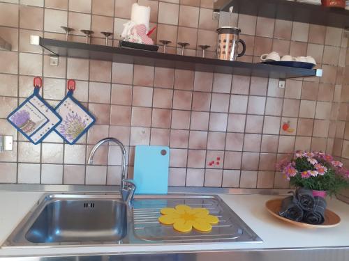 a kitchen sink with a flower on the counter at appartamento signorile con giardino CIR 0097 in Aosta