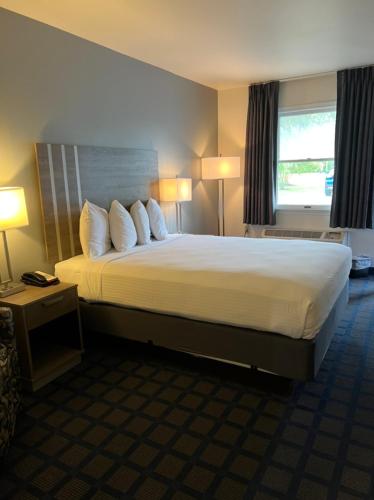 a hotel room with a large bed and a window at St. Michaels Inn in Saint Michaels