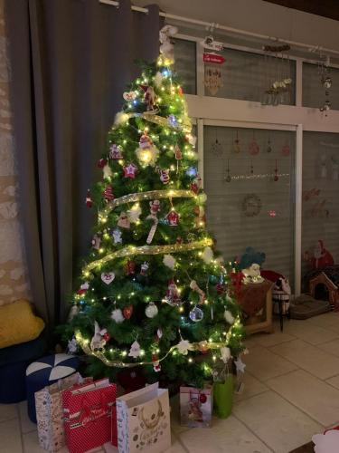 a christmas tree in a living room with presents at Ecole de Mathuna de Marigny Brizay in Marigny-Brizay