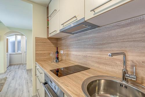 una cocina con fregadero y encimera en Apartment Nikola, en Poreč