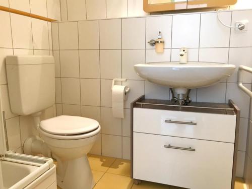 ヴィーク・アウフ・リューゲンにあるHafenresidenz - Ferienwohnung 17 "Zugvogel"のトイレと洗面台付きのバスルーム