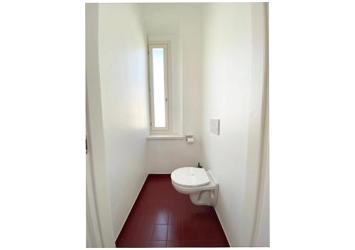 a bathroom with a toilet and a window at BRIBANO HOSTEL & bike sharing-workers and tourists hospitality in Sedico