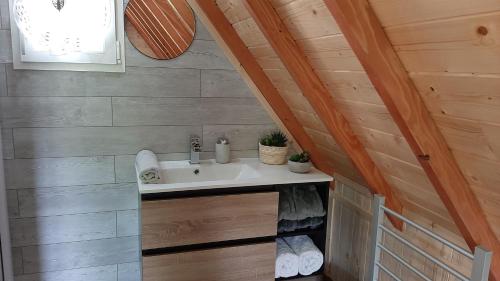 a bathroom with a sink in a tiny house at Le Domaine du Châtelet in Ferdrupt