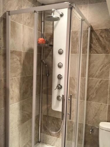 a shower with a glass door in a bathroom at Vieil Antibes, ravissant 2p avec petite terrasse in Antibes