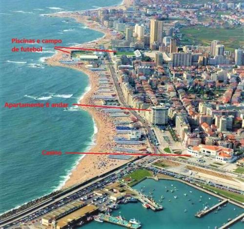 an aerial view of the beach and the ocean at Beach front - sea and sunset views in Póvoa de Varzim