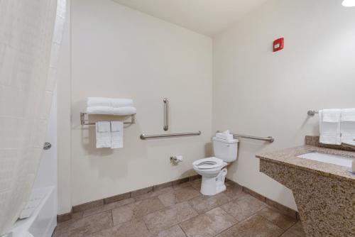 a bathroom with a toilet and a sink at Cobblestone Hotel & Suites - Urbana in Urbana