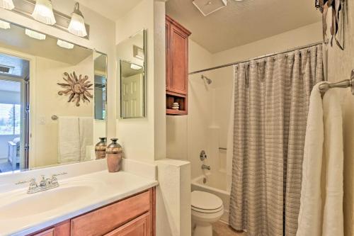 a bathroom with a sink and a toilet and a shower at South Sedona Condo with Pool Access - Walk to Shops! in Sedona