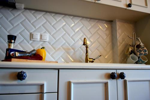 a kitchen with a sink and a counter top at Perigiali Suite in Nydri