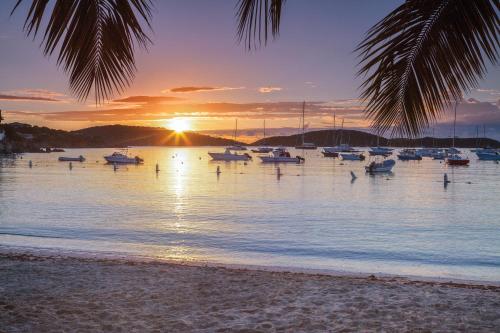 a group of boats in the water at sunset at Elysian Beach Resort in St Thomas