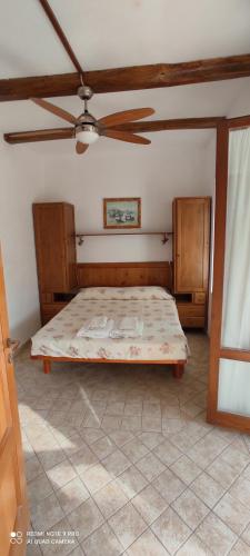 a bedroom with a bed and a ceiling fan at Il Cigno Affittacamere Bed & Breakfast in Ponza