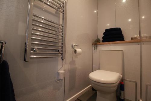 y baño con aseo y ducha. en Alfriston Lodge By Air Premier en Alfriston