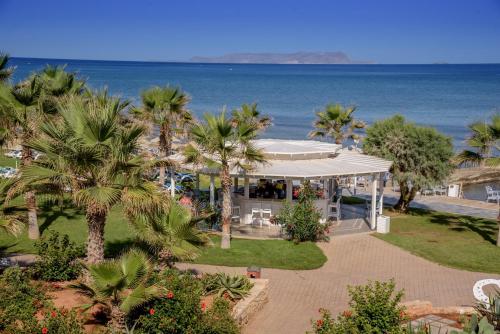 - une vue aérienne sur un complexe avec des palmiers et l'océan dans l'établissement Lyttos Beach, à Chersónissos