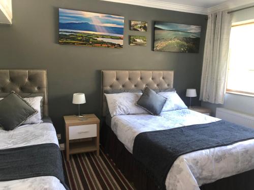 a bedroom with two beds and a window at Manorlodge in Tralee