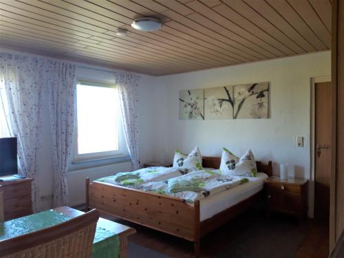 1 dormitorio con cama y ventana en Ferienhof Gliesner, en Usedom Town