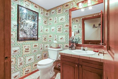 a bathroom with a toilet and a sink and a mirror at 143 Enclave in Avon