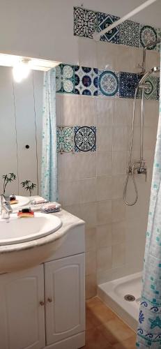 a bathroom with a sink and a mirror and a tub at Au coeur de la Provence Verte in Le Cannet-des-Maures
