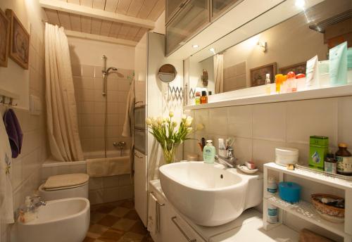 een badkamer met een wastafel, een toilet en een bad bij Dimora Coccapani in Pisa