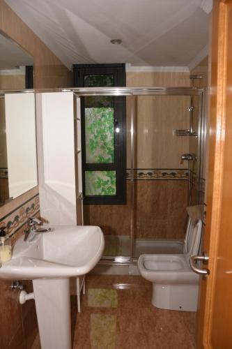 a bathroom with a sink and a toilet and a window at La Estancia de La Losa in Oviedo