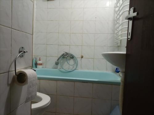 a bathroom with a tub and a toilet and a sink at Apartman Lara in Belgrade