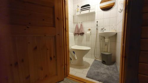 a bathroom with a toilet and a sink at Vuosselintähti 8 B in Ruka