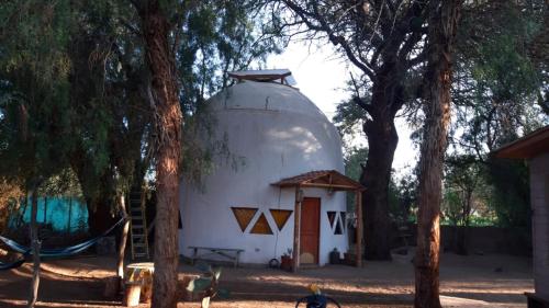 uma casa de cúpula no meio de algumas árvores em Hermoso Domo ECOconstruido em San Pedro de Atacama