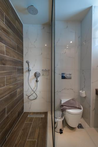 a bathroom with a toilet and a shower at Sunny Days in Tigaki