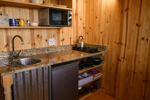 eine Küche mit einer Spüle und einer Arbeitsplatte in der Unterkunft Nature's Loft in Fouriesburg