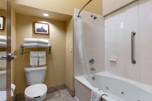 a bathroom with a tub and a toilet and a sink at Comfort Suites DFW Airport in Irving