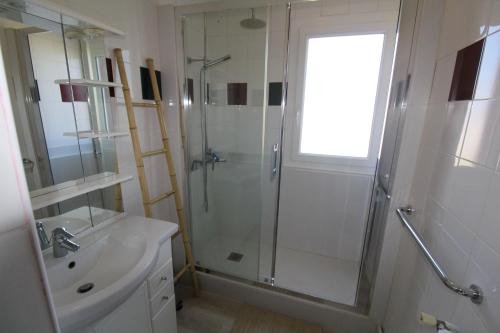uma casa de banho com um chuveiro e um lavatório. em ERREPIRA AVEC LES CLES DE SAINT JEAN DE LUZ em Ciboure