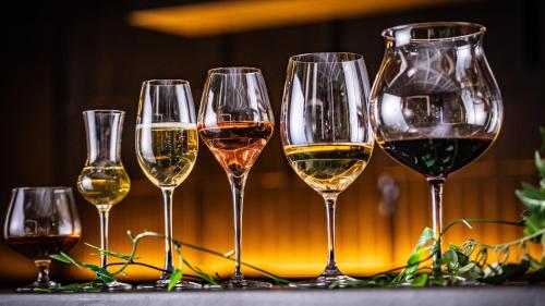 a group of wine glasses sitting on a table at AWA Nishi-Izu in Numazu