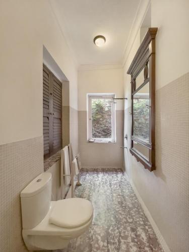 a bathroom with a toilet and a window at Neemrana Fort-Palace in Neemrana