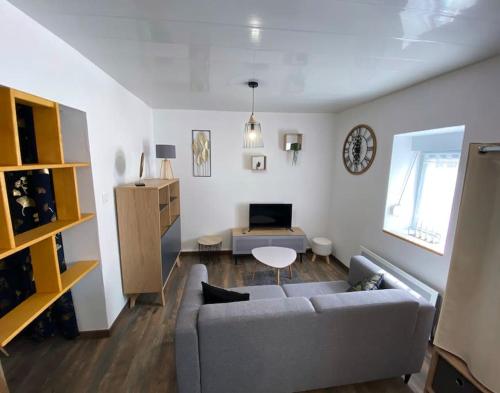 a living room with a couch and a table at Le Studio du Tanneur Selestadien in Sélestat