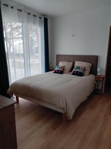 een bed met twee kussens in een slaapkamer bij Ty gwenn in Cancale