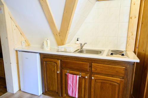 a kitchen with a sink and a counter top at Apartament "CISÓWKA" in Zakopane
