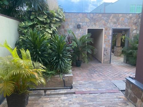 a courtyard with a bunch of plants in a building at Hotel Hibiscus in Bujumbura