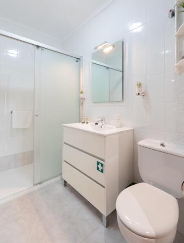 a white bathroom with a toilet and a sink at Botanika - Baskey Rentals in Lekeitio