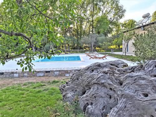 a swimming pool in the backyard of a house at Natura Bungalows-Villa in Limenas