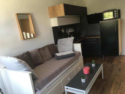 un salon avec un canapé et une table dans l'établissement Studio Pessac, à Pessac