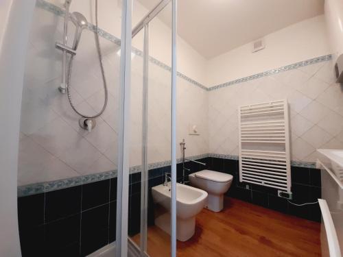 La salle de bains est pourvue d'une douche, de toilettes et d'un lavabo. dans l'établissement Flat in Milano, Porta Romana, à Milan