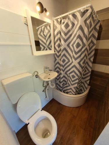 ein kleines Badezimmer mit Toilette und Waschbecken in der Unterkunft Apartments - Buffet 2B in Sveti Juraj