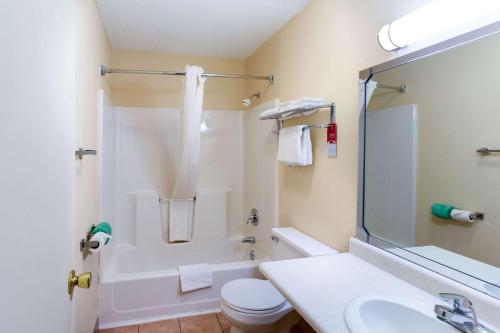 a bathroom with a sink and a shower and a toilet at Econo Lodge Massena Hwy 37 in Massena