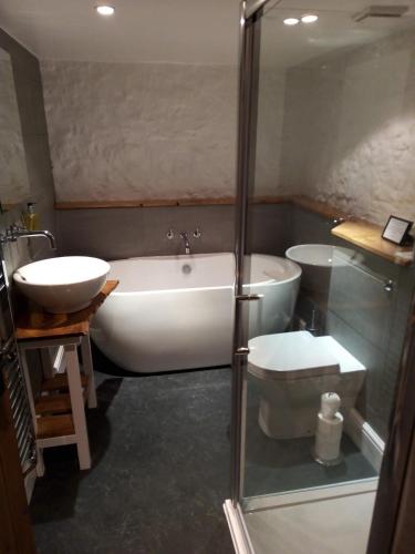 a bathroom with a tub and a toilet and a sink at Mill Lodge in Wells