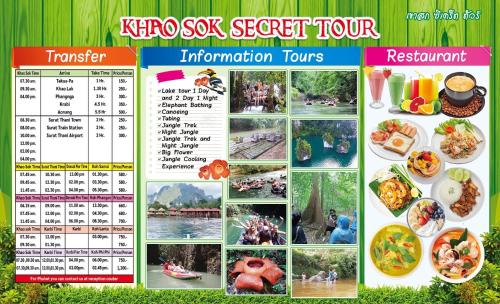 a collage of pictures of food on a calendar at Khaosok Secret Hostel in Khao Sok