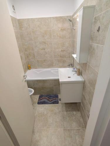un bagno con vasca, lavandino e WC di Militari Studio a Roşu