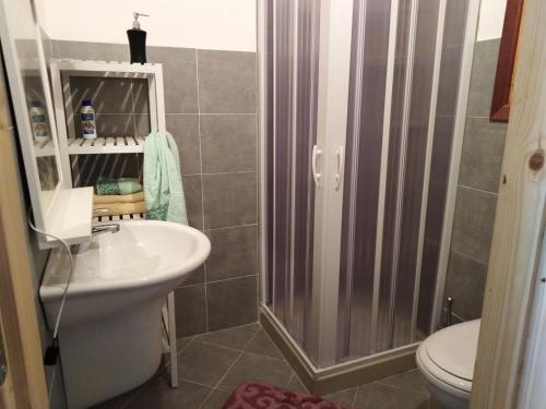 W łazience znajduje się prysznic, umywalka i toaleta. w obiekcie LA Casina di Anna w mieście Menfi
