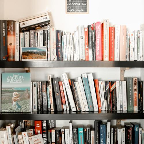 a book shelf filled with lots of books at Le Fanal in Argelès-sur-Mer